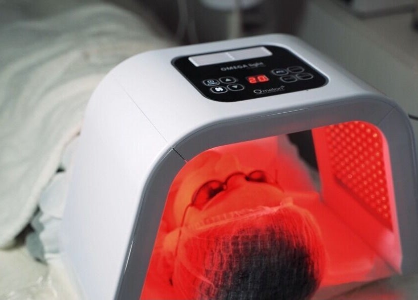 Facial treatment with red light therapy at Beauty Land and Aesthetics, Glasgow, Scotland, GB.
