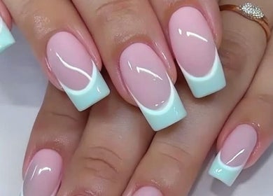 Elegant mint French manicure at Unique Beauty House, Reading, England, GB.