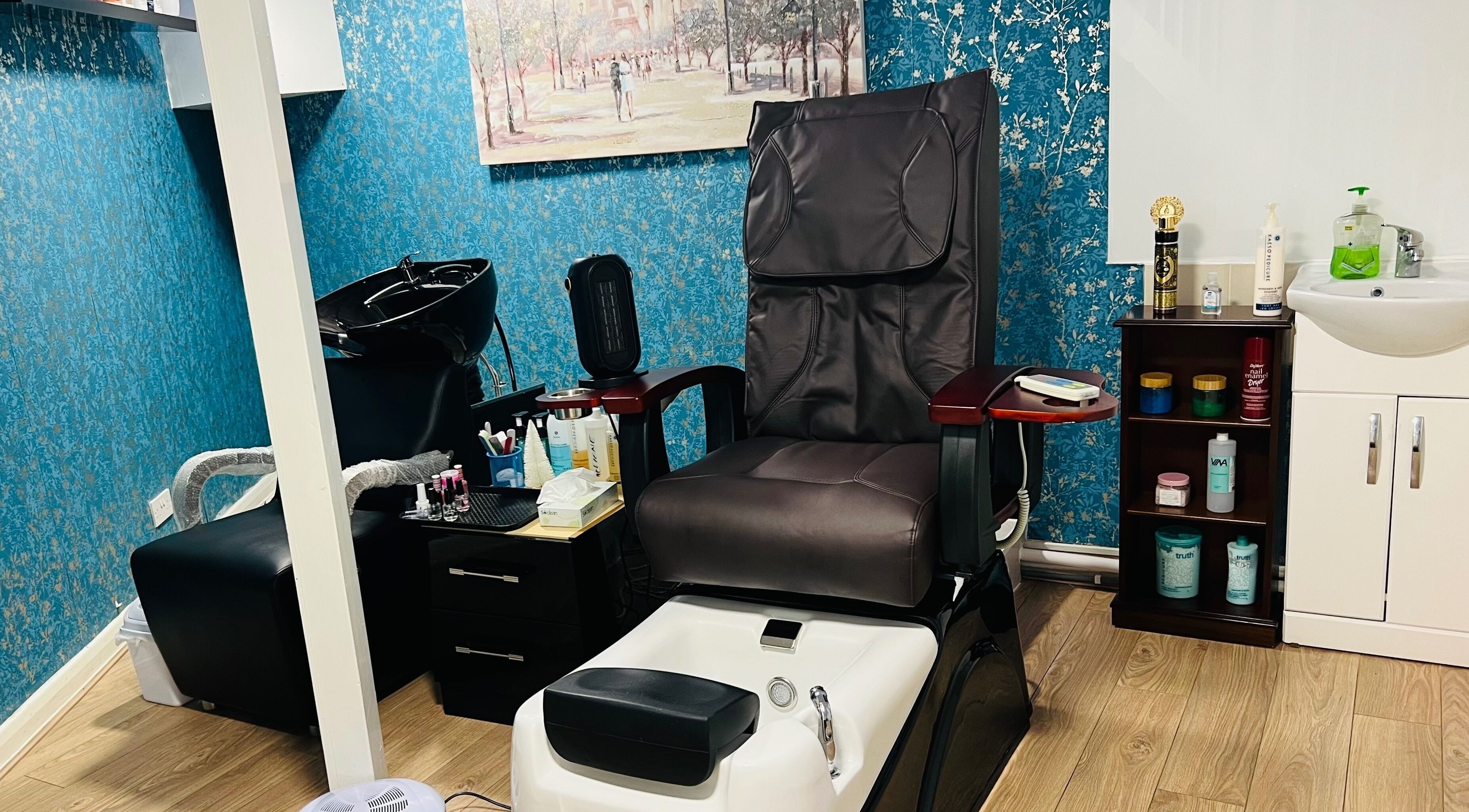Luxurious pedicure chair at Unique Beauty House in Reading, England, GB, offering a relaxing spa experience.