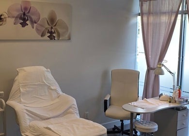 Relaxing treatment room at Beauty Studio, Delta, British Columbia, CA with elegant decor.
