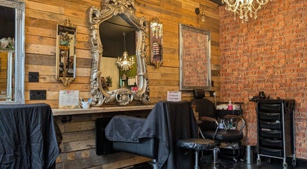 Elegant styling area at Rock Paper Scissors Hair & Beauty Salon in Walmer, England, GB, with vintage mirrors.