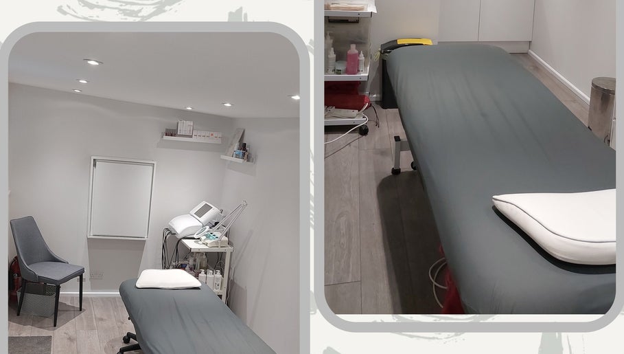 Calm treatment room at Beauty Essence Salon, Chelmsford, England, GB, featuring a comfortable massage bed.