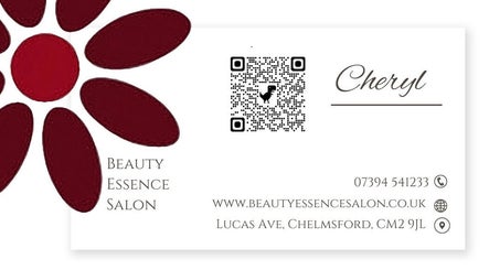 Beauty Essence Salon contact card with QR code, Chelmsford, England, GB.