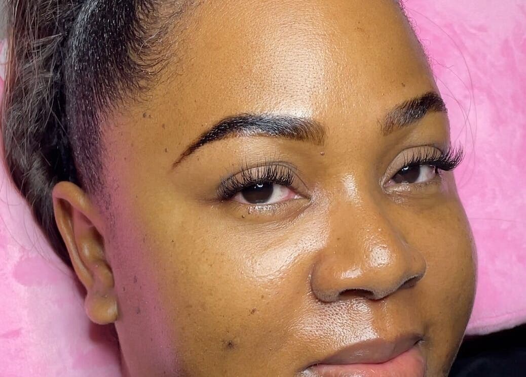 Close-up of client with enhanced lashes at Waxxed & Lashxed, Saint Peter, Saint Peter, BB.