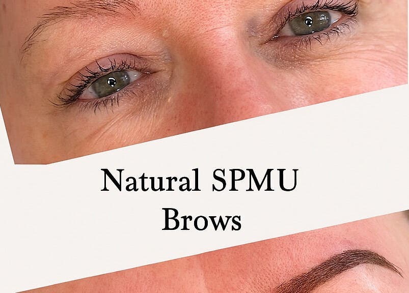 Natural SPMU brows at Fran Wainwright Beauty & Aesthetics in Carlisle, England, GB show stunning transformation.