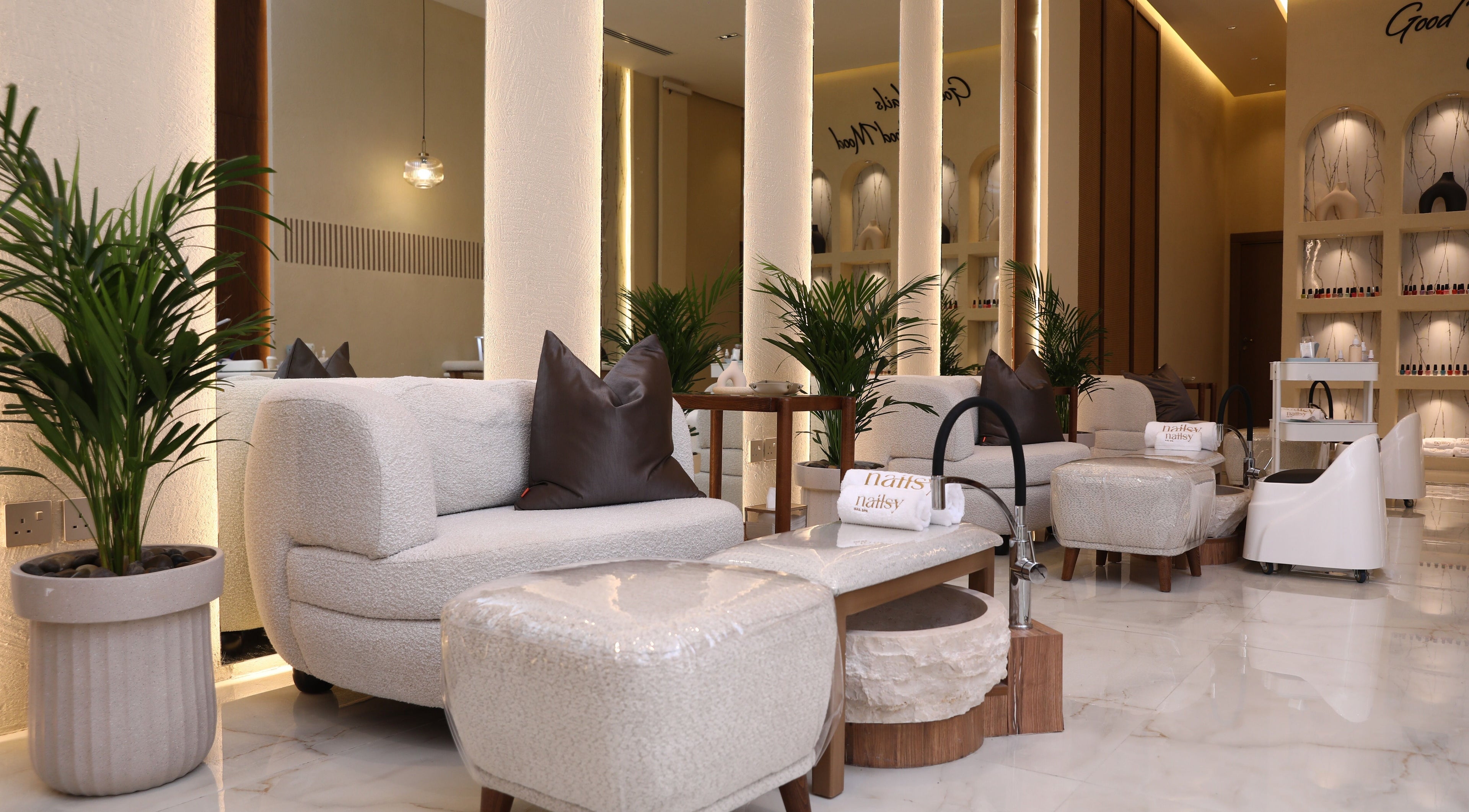 Luxurious Nail Lounge at Nailsy, Riyadh, Riyadh Province, SA with plush seating and serene decor.