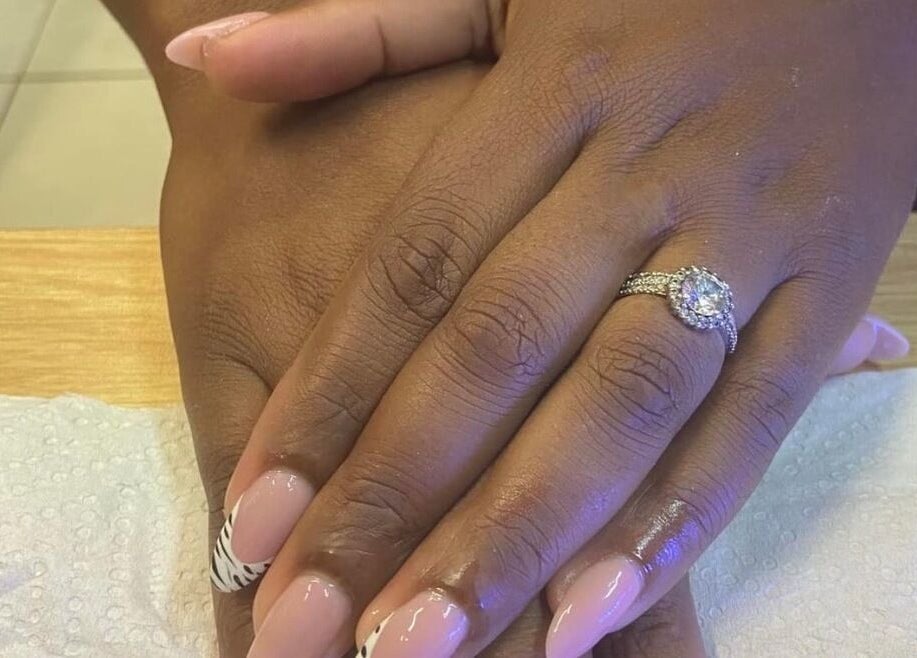 Elegant nail art with diamond ring at Cillah Nails, Cape Town, Western Cape, ZA.