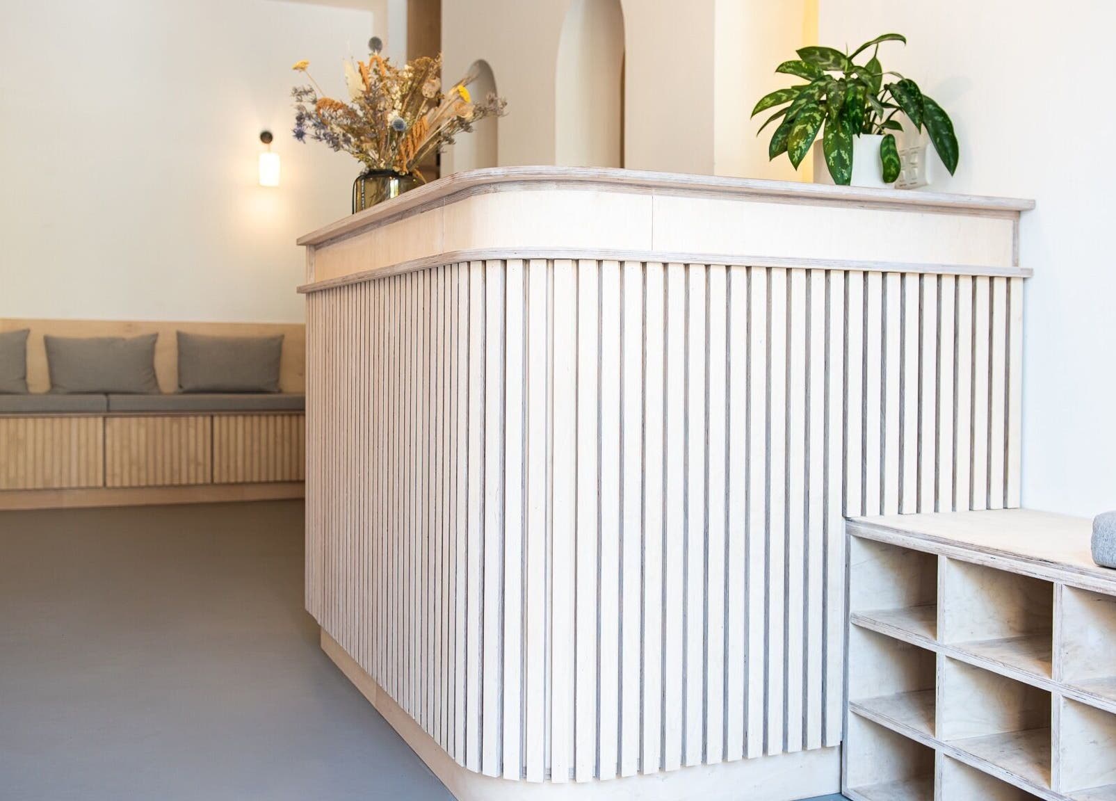 Adeline Peillet at Pause Studio - Leyton E11 reception area showcasing minimalistic design in London, England, GB.