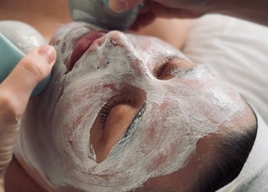 Relaxing facial treatment at Adeline Peillet at Move Studio - Bow E3 in London, England, GB using soothing techniques.