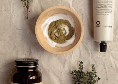 Herbal hair treatment products at Silky Headspa, San Jose, California, US, displayed on a natural background.