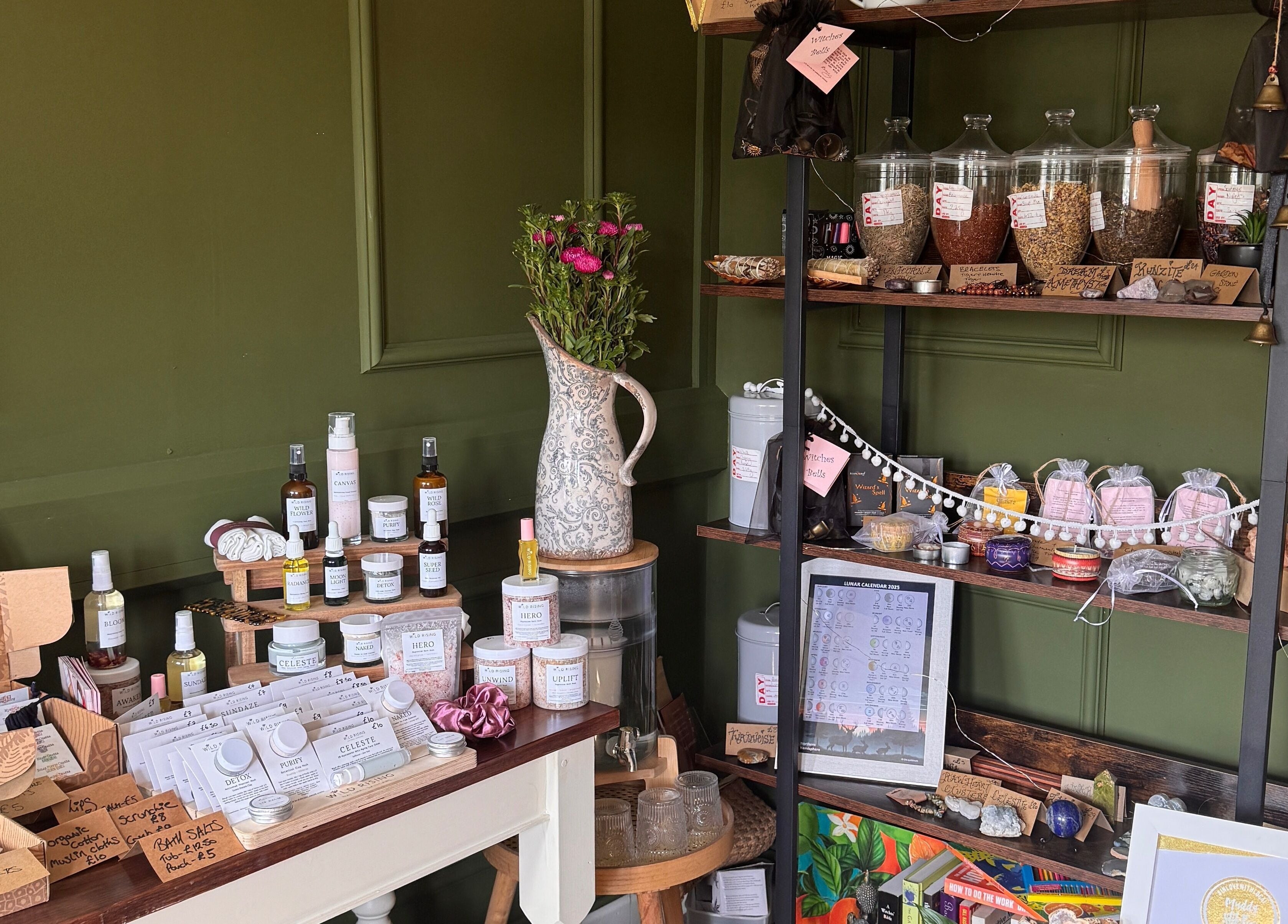 Display of wellness products at The Edgy Therapist @ The Holistic Hideaway, Broadclyst, England, GB.