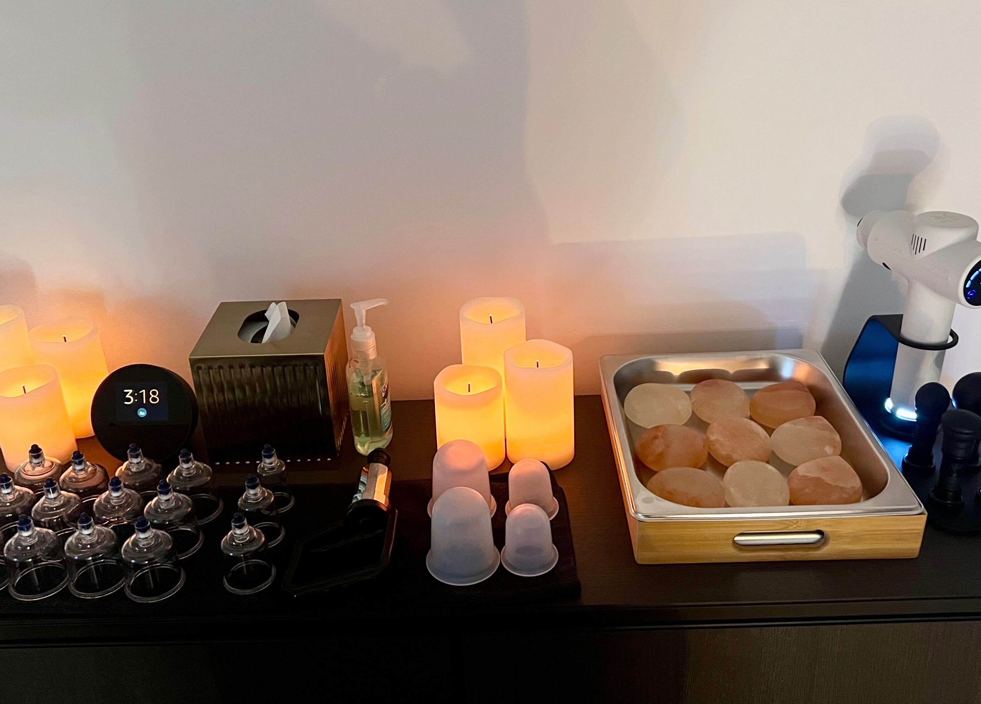 Relaxing massage tools setup at Sol Massage Therapy in Hillsborough Township, New Jersey, US.