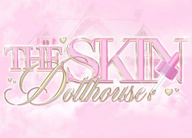 The Skin Dollhouse logo on soft pastel pink background, Bradford, England, GB.