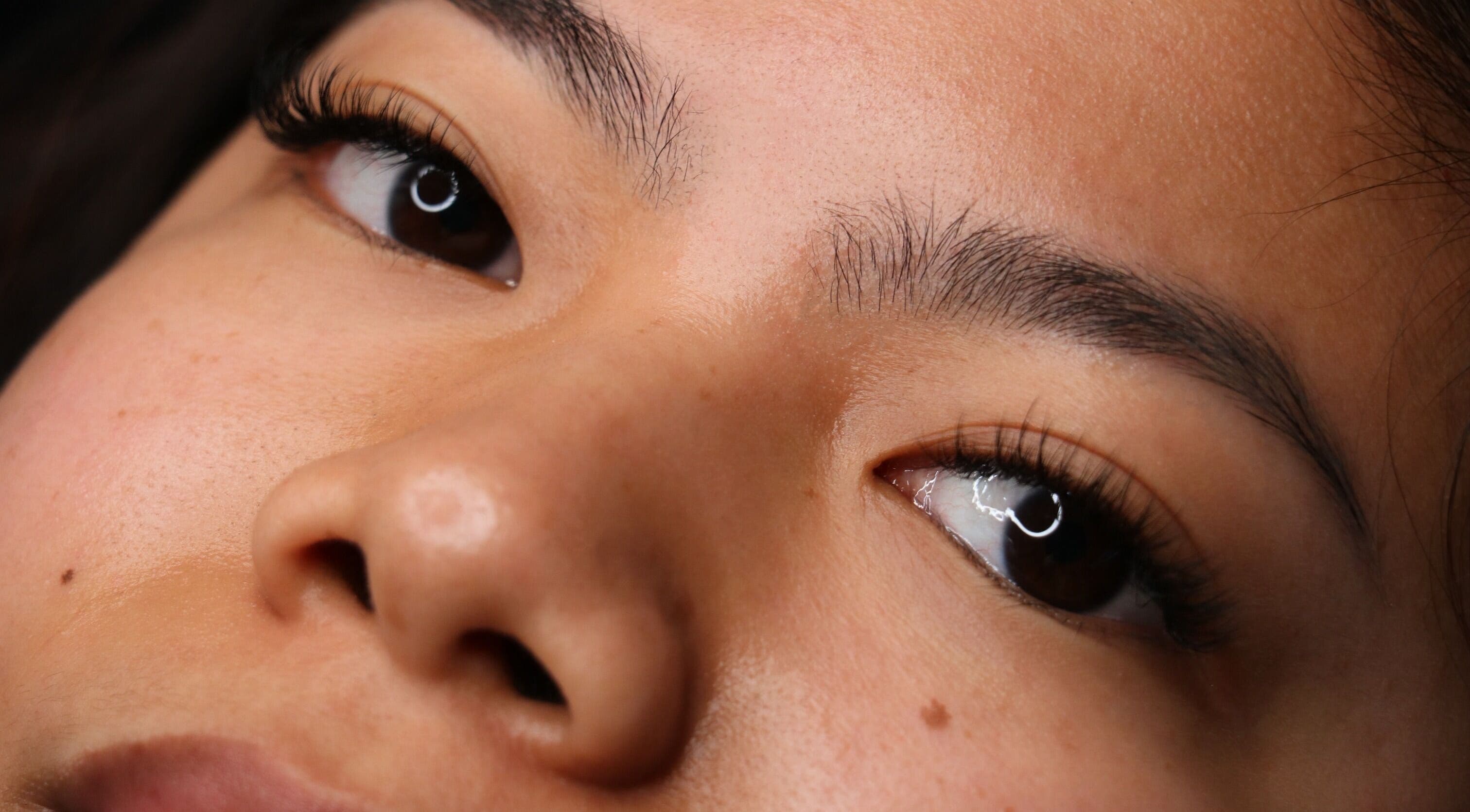 Close-up of elegant eyelashes at Enokieyes, Delta, British Columbia, CA.