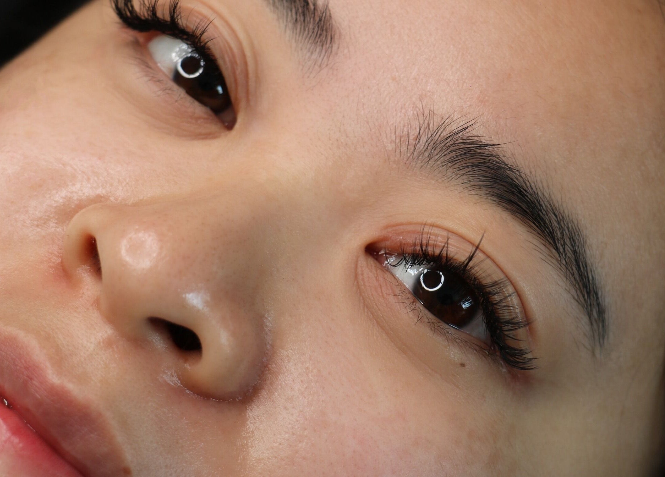 Close-up of a woman's lashes at Enokieyes, Delta, British Columbia, CA.