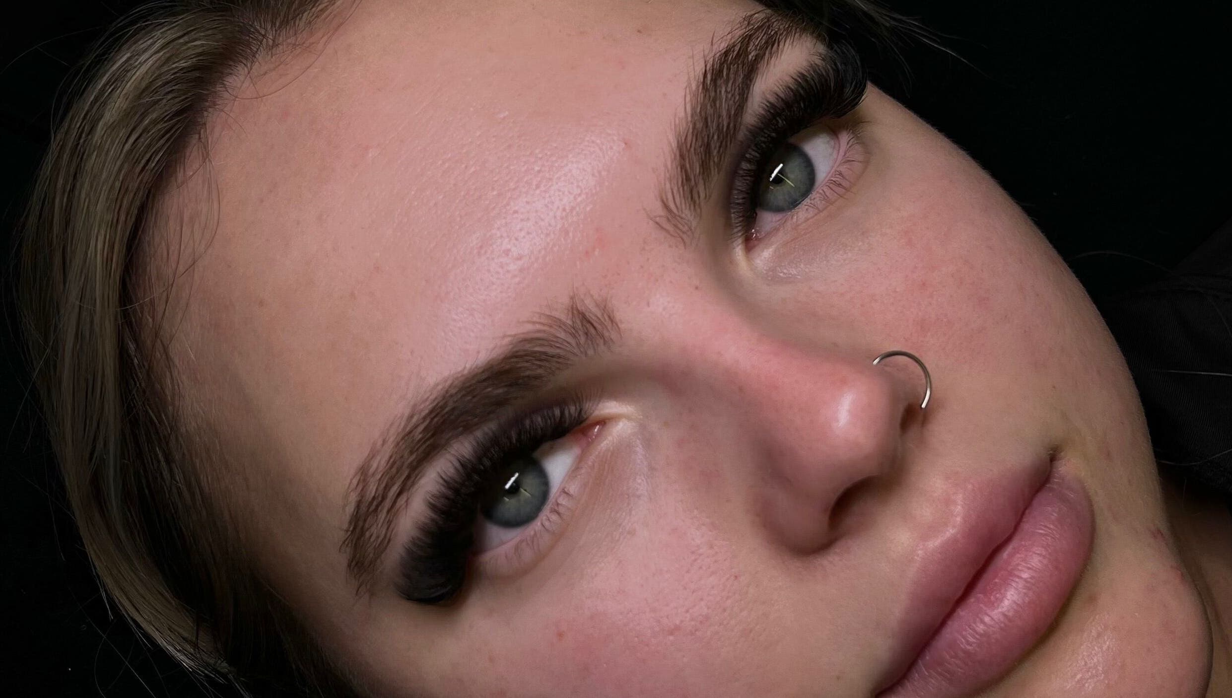 Close-up of eyelash extensions at Lashitude in Crowthorne, England, GB showcasing flawless beauty results.