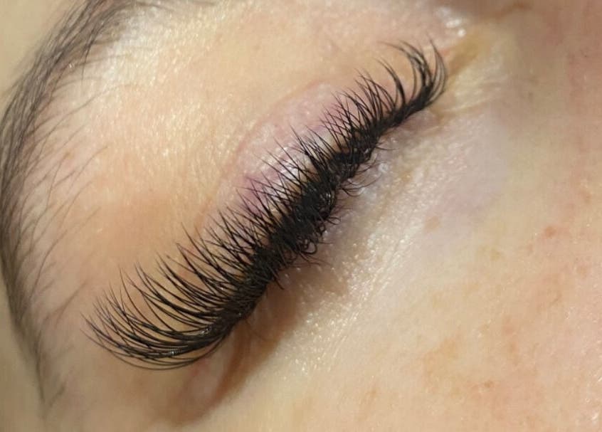 Close-up of expertly styled eyelashes at Lashitude in Crowthorne, England, GB.