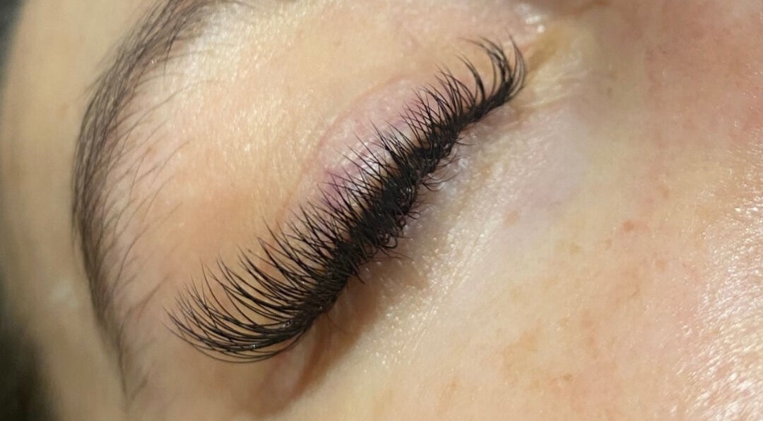 Close-up of expertly styled eyelashes at Lashitude in Crowthorne, England, GB.