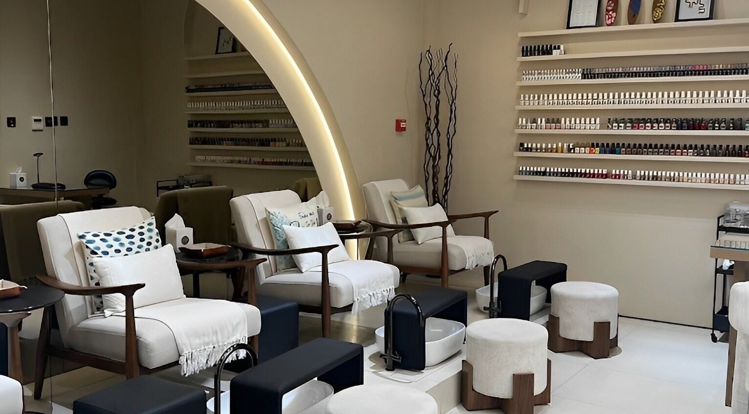 Luxurious nail care seating at Oak Spa, Sharjah, Sharjah, AE, offering a relaxing wellness experience.