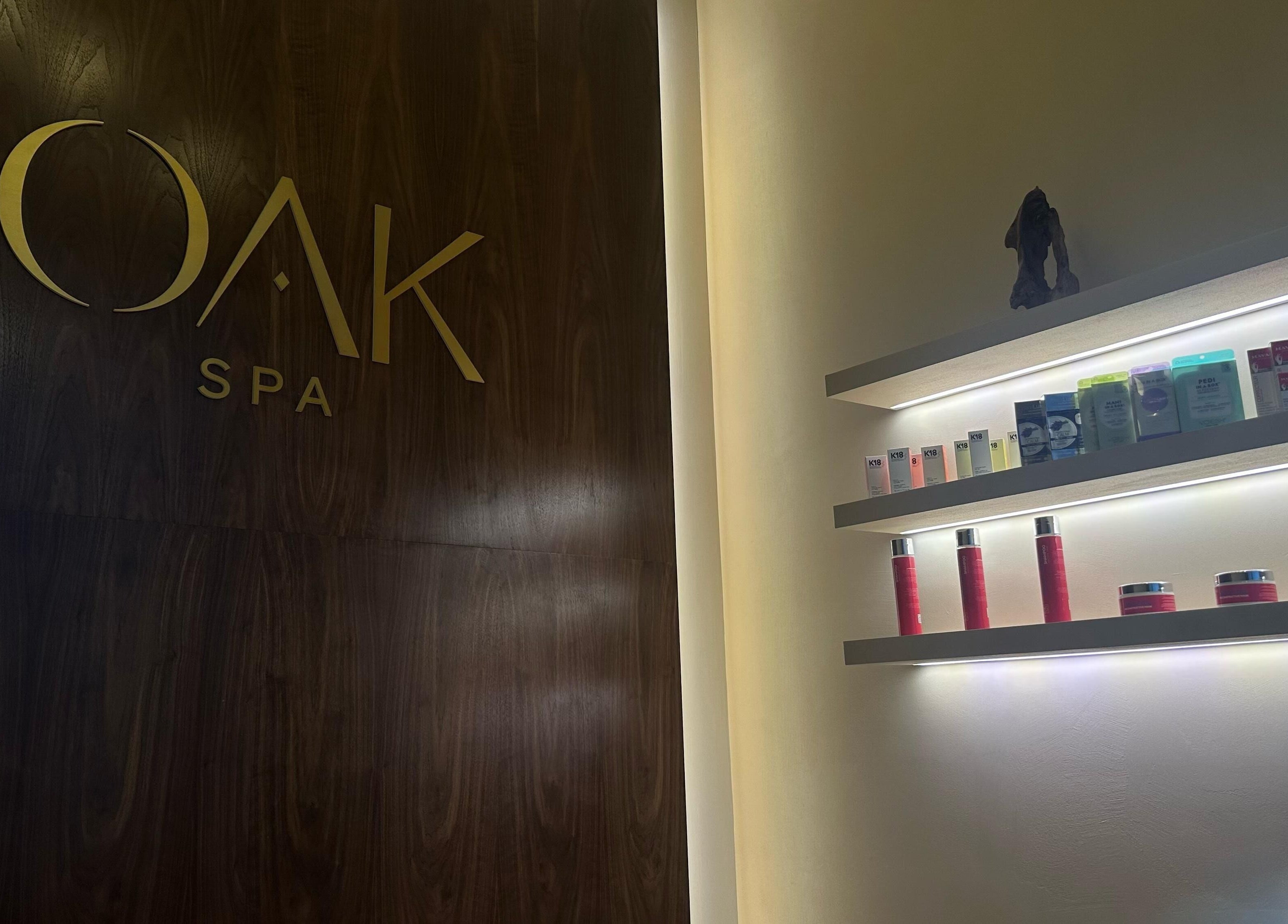 Oak Spa entrance showing products on sleek shelves, located in Sharjah, Sharjah, AE.