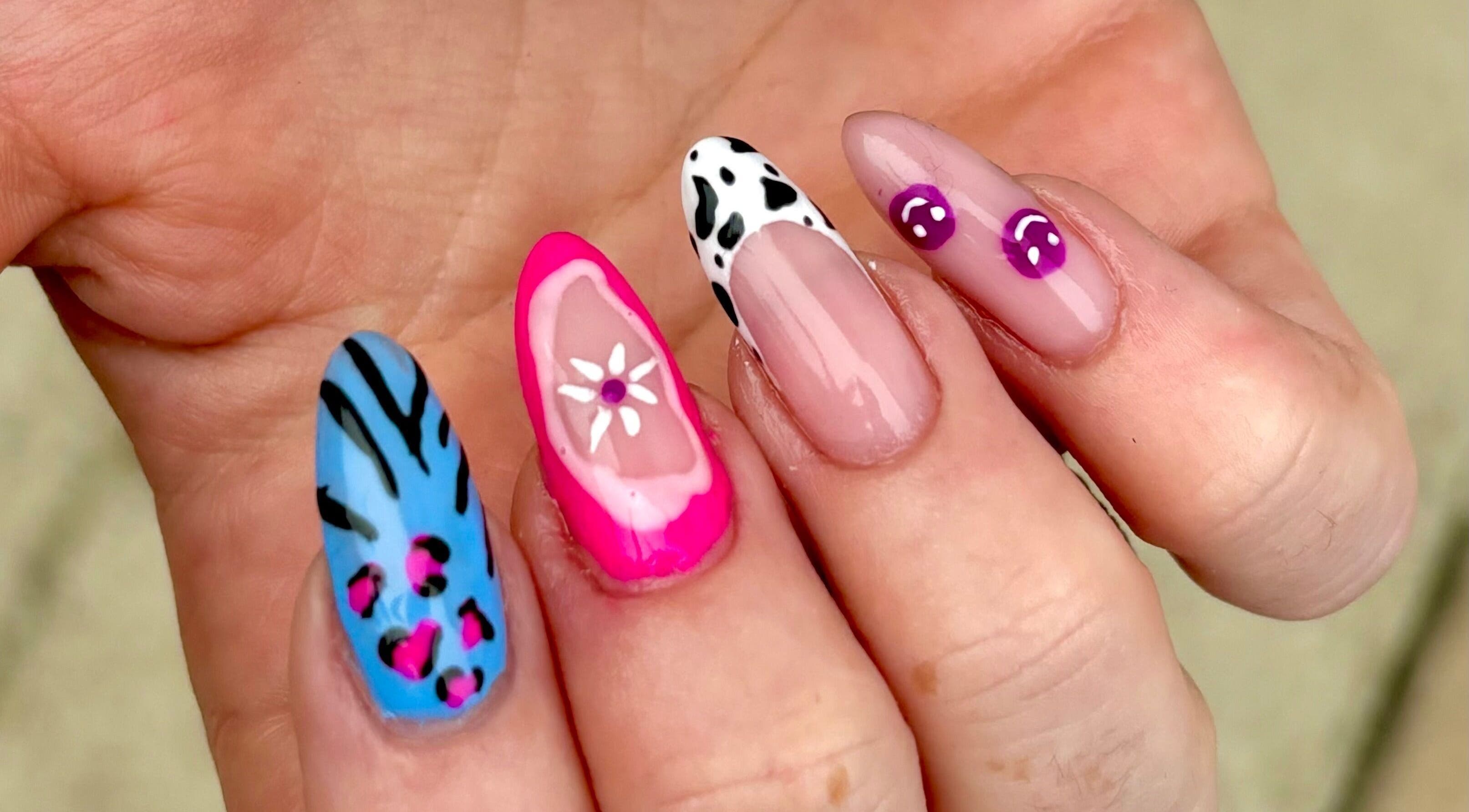 Colorful nail designs by Nails by Natalie Weston in Blackwater, England, GB. Diverse and eye-catching patterns.