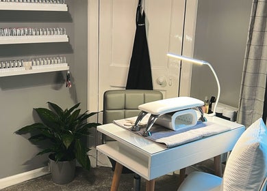 Elegant nail station at The Nail Spot, Peebles, Scotland, GB, showcasing modern salon decor.