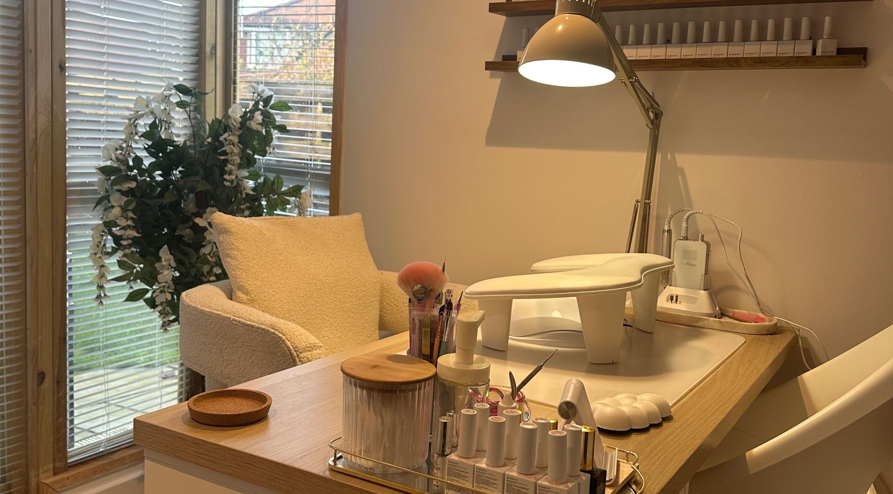 Cozy nail station at The Nail Studio - By Beth Rudd, York, England, GB, featuring elegant decor and manicure tools.