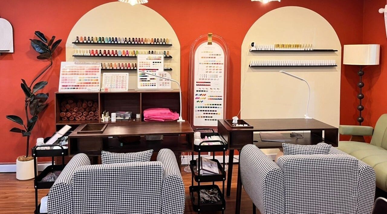 Cozy nail salon at GAGA RETREAT TTDI in Kuala Lumpur, featuring elegant decor and nail polish displays.
