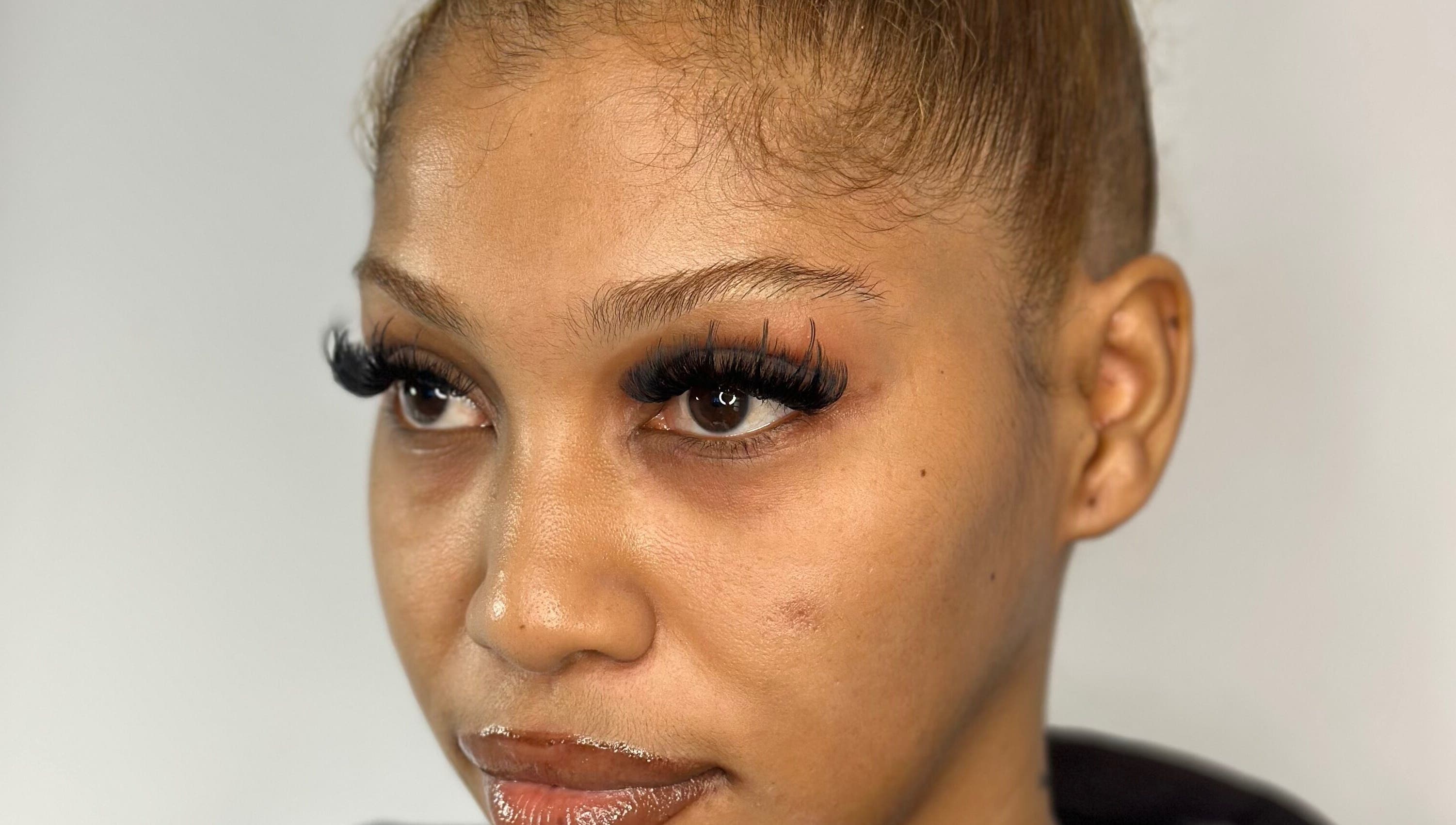 Close-up of woman with lush lashes at Fairy Lashes, Cape Town, Western Cape, ZA.