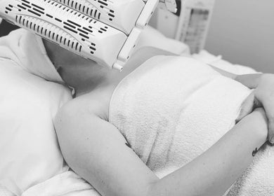 Client receiving LED facial therapy at Mira Skin, Warrnambool, Victoria, AU.