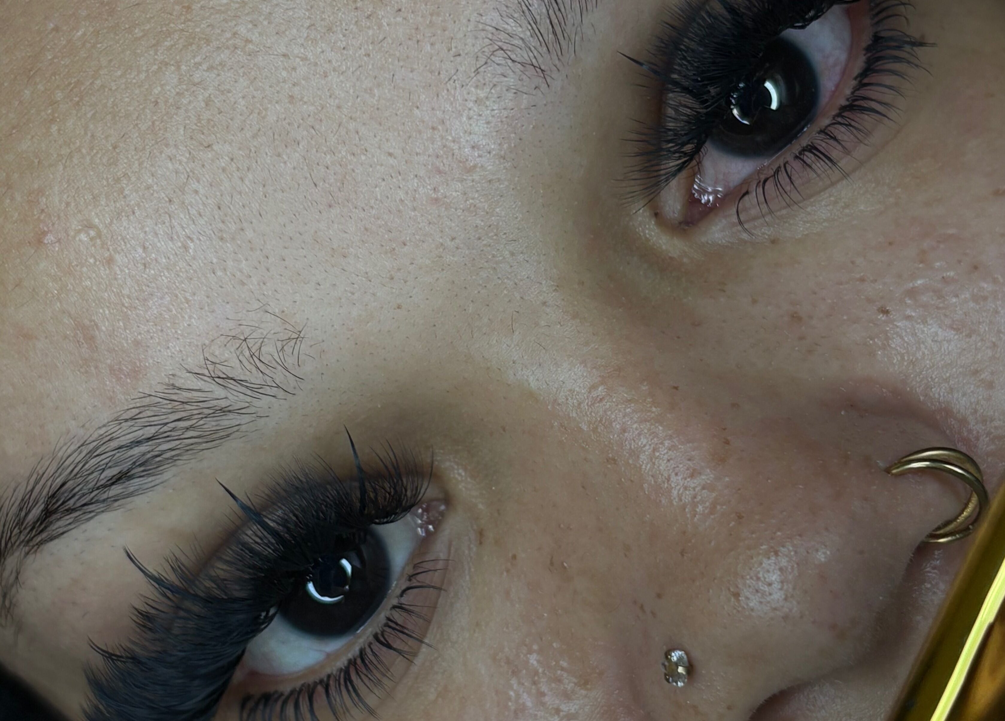 Close-up of styled lashes at PrettyPlease Studio, Bridgetown, Saint Michael, BB. Elegant and defined beauty look.