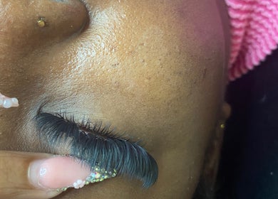 Close-up of eyelash extensions at PrettyPlease Studio, Bridgetown, Saint Michael, BB.