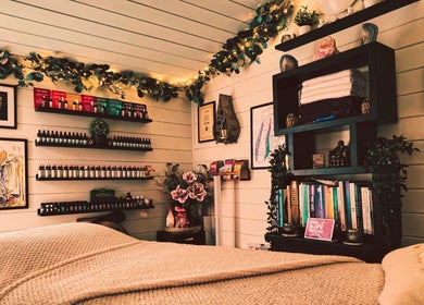 Relaxing therapy room at Marie Johnson Holistic Therapies showcasing cozy decor in Crediton, England, GB.