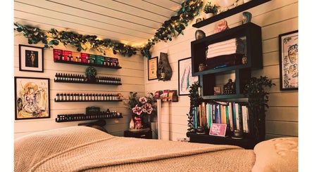 Relaxing therapy room at Marie Johnson Holistic Therapies showcasing cozy decor in Crediton, England, GB.