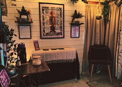 Cozy therapy room at Marie Johnson Holistic Therapies in Crediton, England, GB, featuring calming decor.