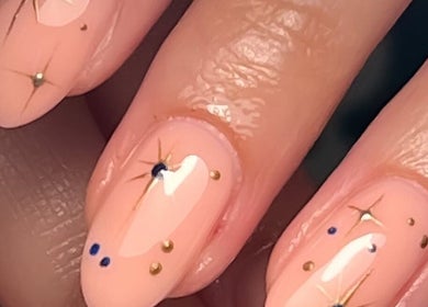 Elegant starry nail art at Fleur’s Nails MK, Milton Keynes, England, GB.