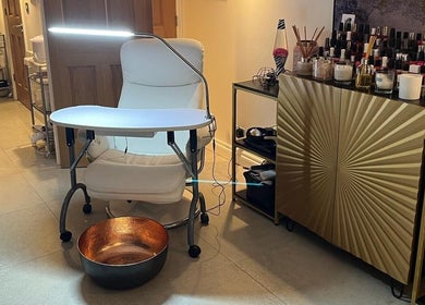 Chic nail treatment setup at Eden Beauty, Oxford, England, GB offering a serene spa ambiance.