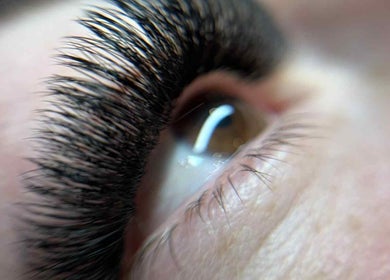 Closeup of lush eyelashes at Heavenly Beauty Co., Rochedale, Queensland, AU showcasing lash extension service.