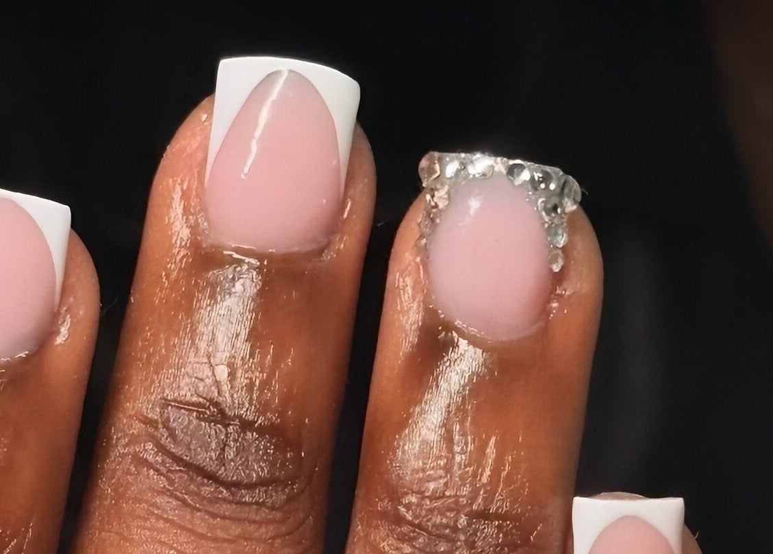 Stylish manicure with rhinestones at Thee Adore Beauty Bar, London, England, GB.