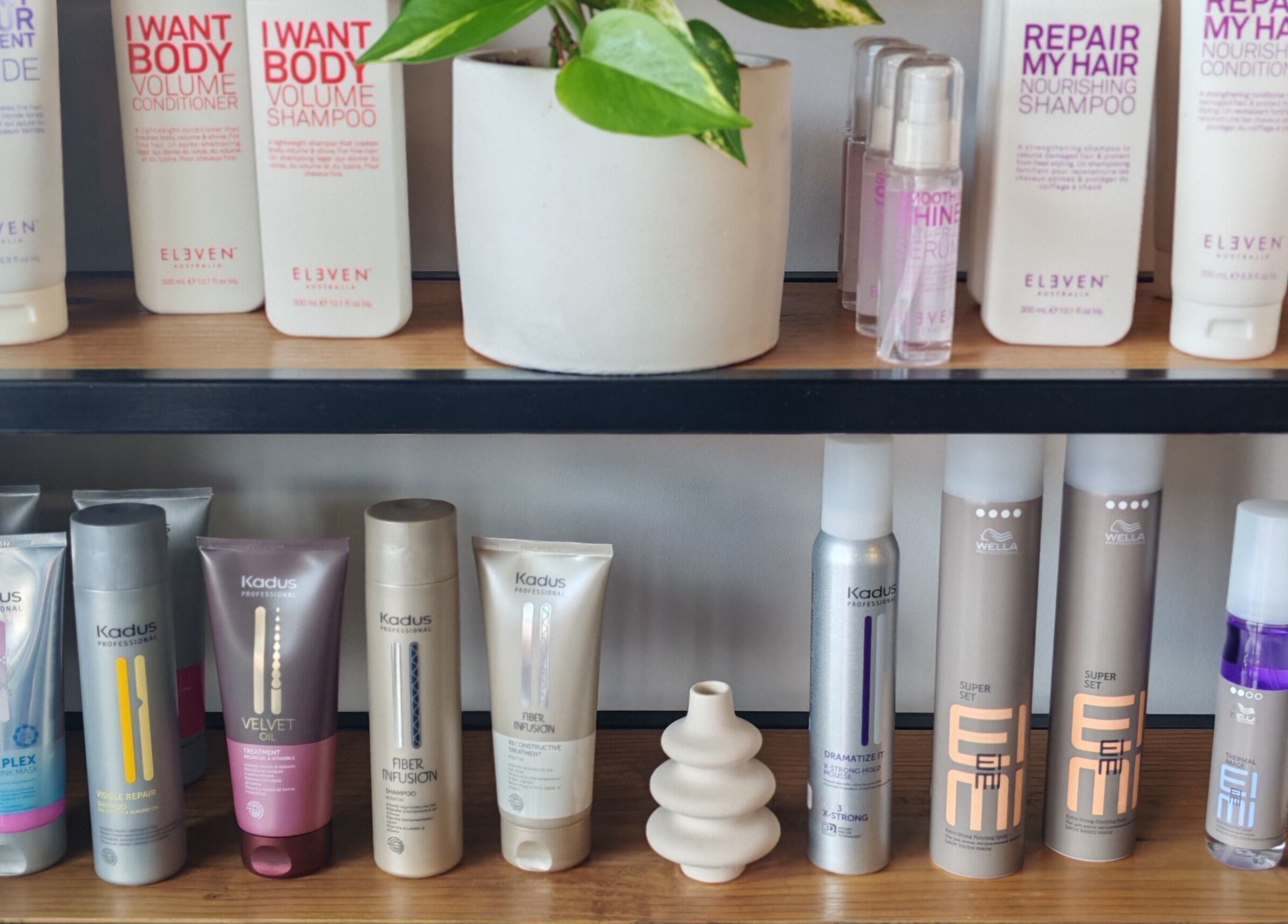 Haircare products displayed at Melinda Marx at The Haircompany, Umhlanga, Kwazulu-natal, ZA.