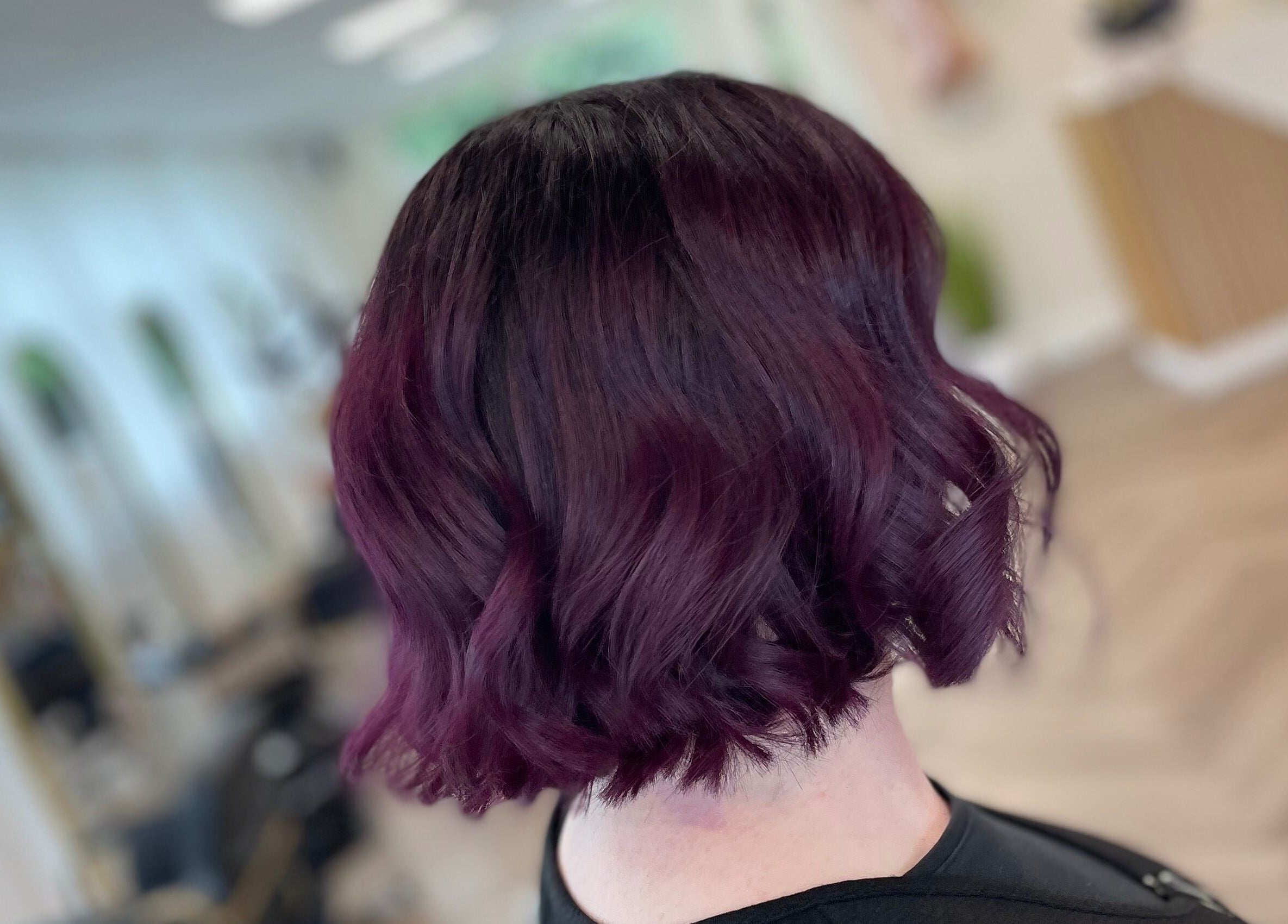Chic plum bob hairstyle at Alice Tobin Hair Design, Cardiff, Wales, GB showcasing vibrant coloration.
