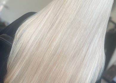 Smooth blonde hair styled at Luxury Locks by Steph in Altofts, England, GB.