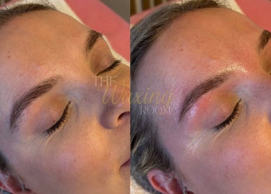 Brow enhancement at The Waxing Room, Pencoed, Wales, GB showcasing before and after results.