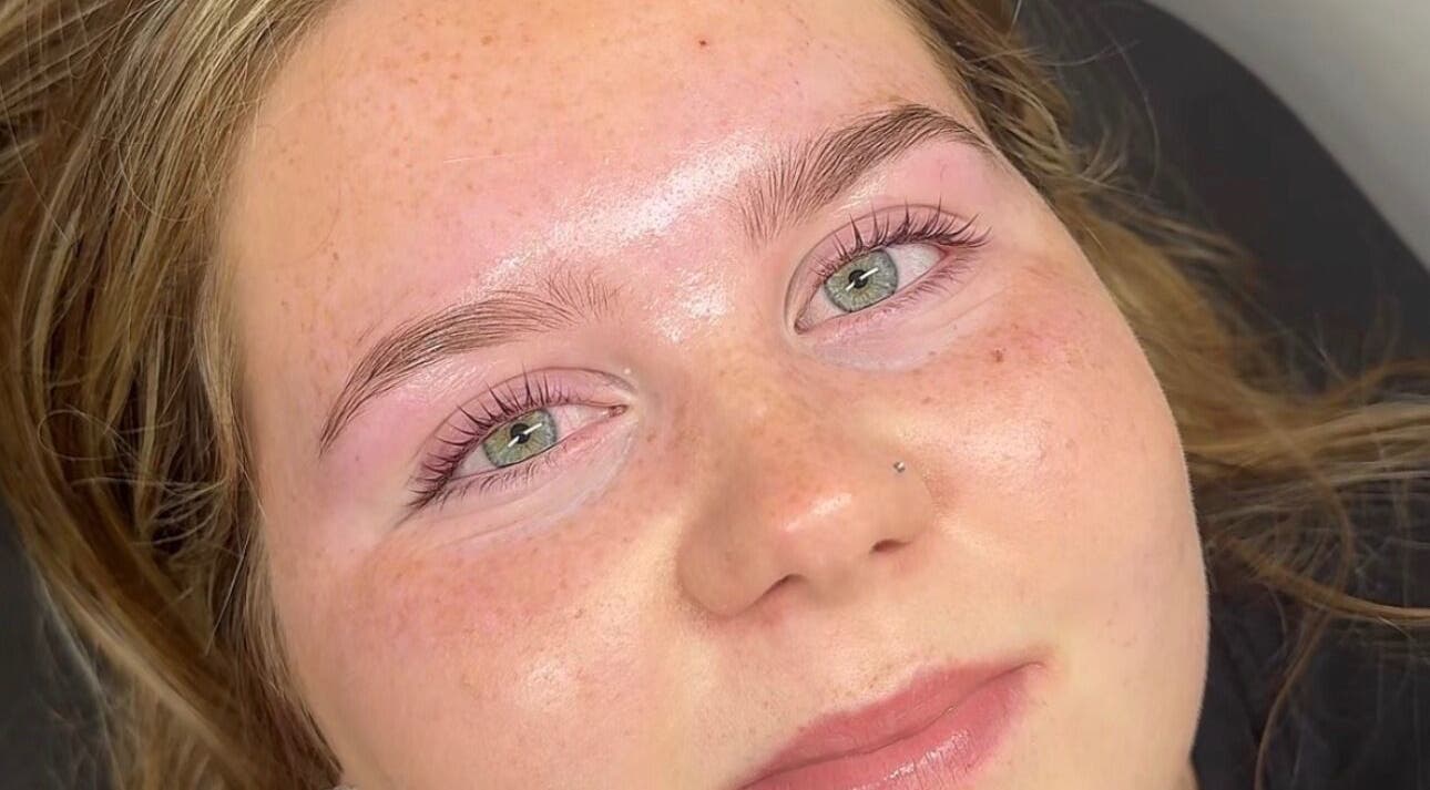 Close-up of a woman's fresh makeup look at Harddwch Erin Haf Beauty, Pwllheli, Wales, GB.