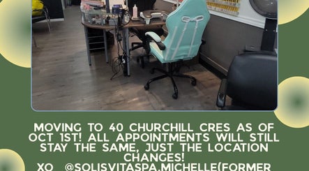 Solis Vita Spa.Michelle workspace features modern seating and beauty tools in St. Thomas, Ontario, CA.