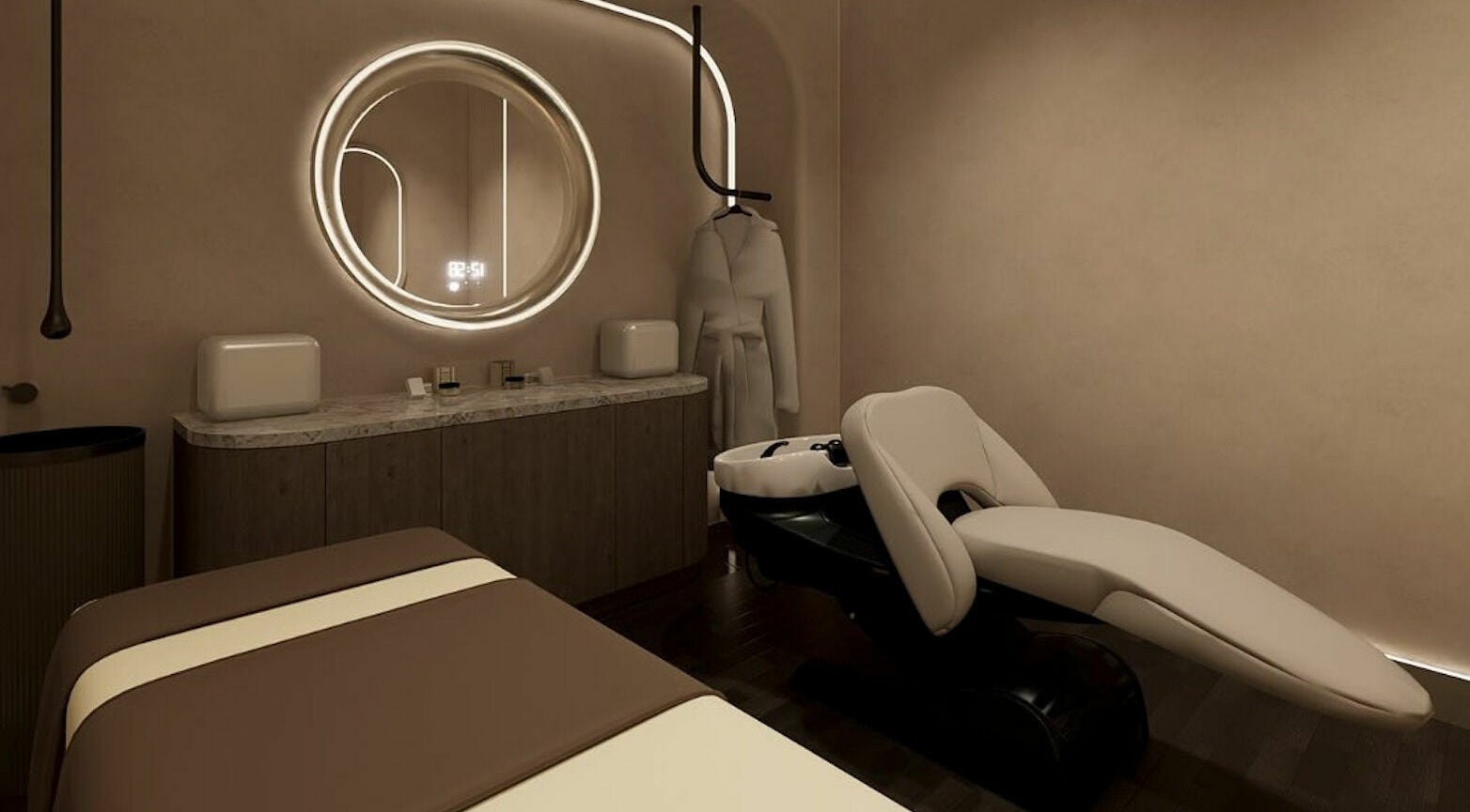 Elegant treatment room at The One Skin Lab - Chatswood in New South Wales, AU featuring a sleek reclining chair.