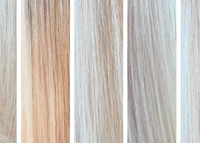 Vibrant blonde hair color samples at Angel Artistry & Co, Bicton, Western Australia, AU.