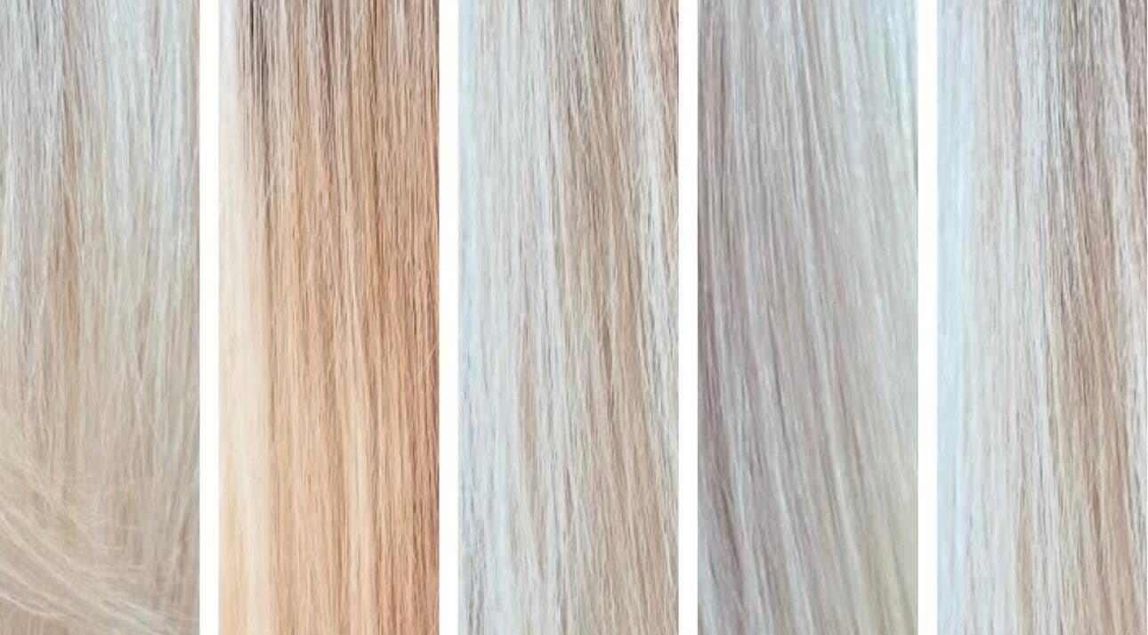 Vibrant blonde hair color samples at Angel Artistry & Co, Bicton, Western Australia, AU.