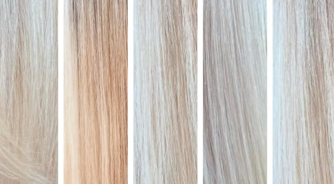 Vibrant blonde hair color samples at Angel Artistry & Co, Bicton, Western Australia, AU.