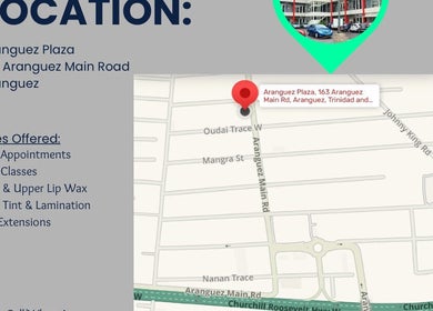 Map showing Rana Beauty Room at Aranguez Plaza, San Juan-laventille Regional Corporation, TT.